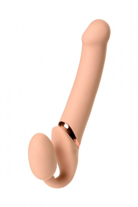 Телесный безремневой вибрострапон Vibrating Bendable Strap-On L - Strap-on-me - купить с доставкой в Сыктывкаре