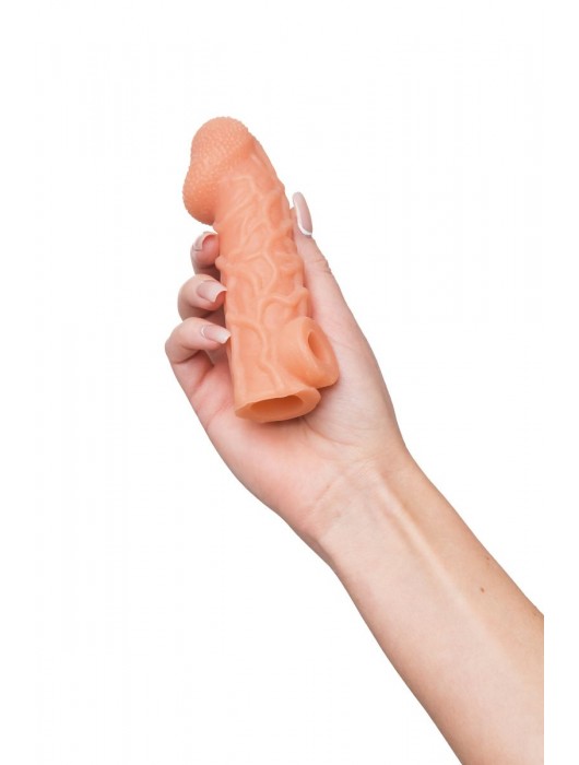 Телесная закрытая насадка с венками Cock Sleeve Size S - 13,8 см. - KOKOS - в Сыктывкаре купить с доставкой