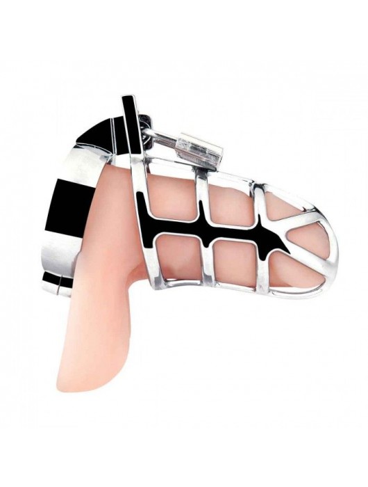 Серебристая металлическая клетка для члена с замком Enslave Cock Cage - BlueLine - купить с доставкой в Сыктывкаре