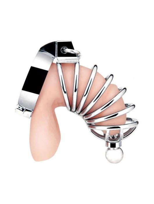 Серебристая клетка для члена Urethral Play Cage - BlueLine - купить с доставкой в Сыктывкаре