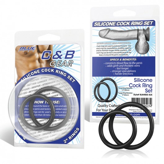 Набор из двух черных силиконовых колец разного диаметра SILICONE COCK RING SET - BlueLine - в Сыктывкаре купить с доставкой