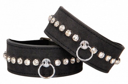 Черные наручники Diamond Studded Wrist Cuffs - Shots Media BV - купить с доставкой в Сыктывкаре