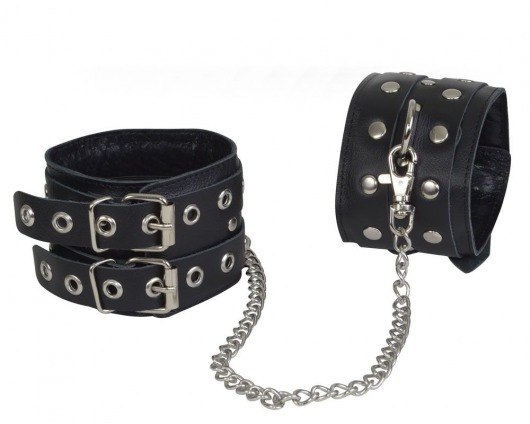 Чёрные кожаные оковы, соединенные цепочкой - Sitabella - купить с доставкой в Сыктывкаре