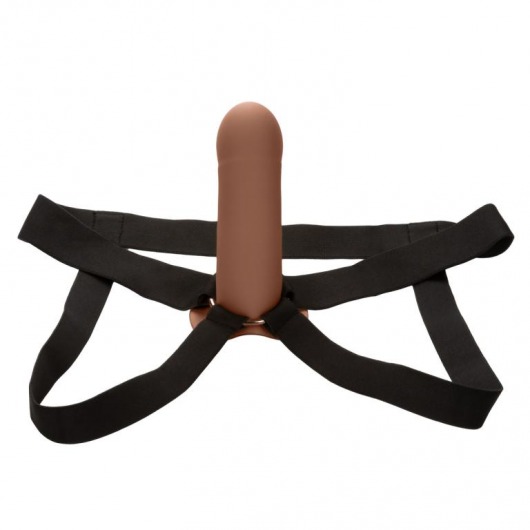 Коричневый фаллопротез из силикона Extension with Harness - 15,75 см. - California Exotic Novelties - купить с доставкой в Сыктывкаре