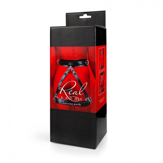 Черный кожаный пояс с гартерами - S-M - Notabu - купить с доставкой в Сыктывкаре