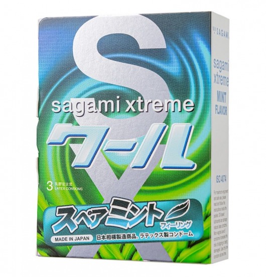 Презервативы Sagami Xtreme Mint с ароматом мяты - 3 шт. - Sagami - купить с доставкой в Сыктывкаре