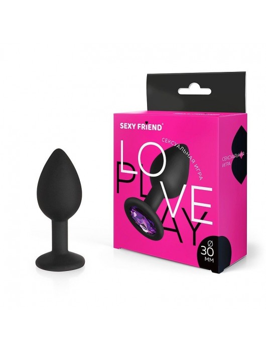 Черная силиконовая анальная втулка с фиолетовым кристаллом - 7,3 см. - 1137