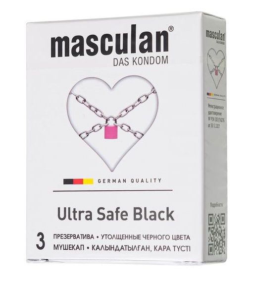 Ультрапрочные презервативы Masculan Ultra Safe Black - 3 шт. - Masculan - купить с доставкой в Сыктывкаре