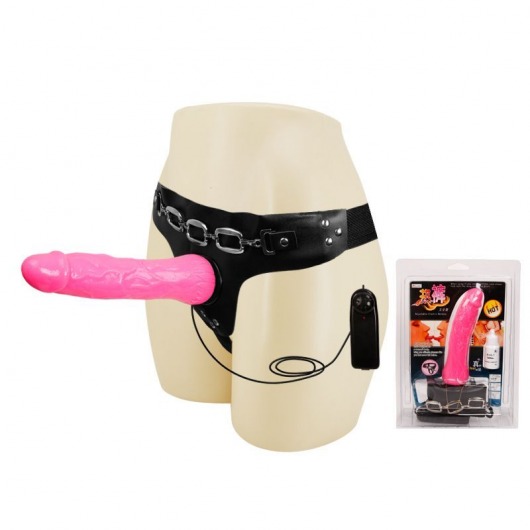 Женский розовый страпон с вибрацией - 18,5 см. - Baile - купить с доставкой в Сыктывкаре