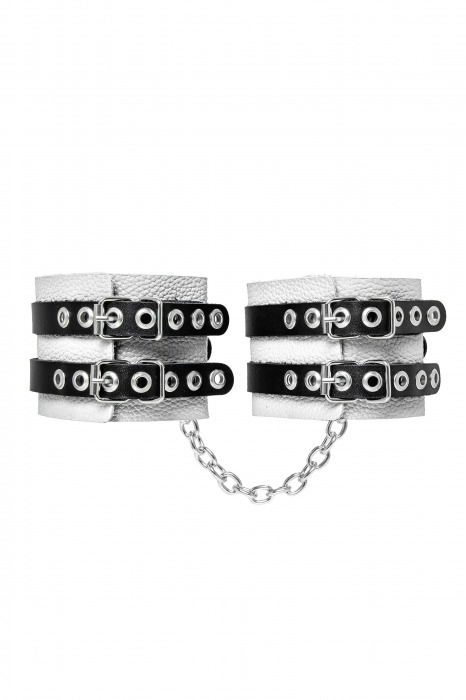 Бело-черные оковы с двумя ремешками и люверсами - Pecado - купить с доставкой в Сыктывкаре