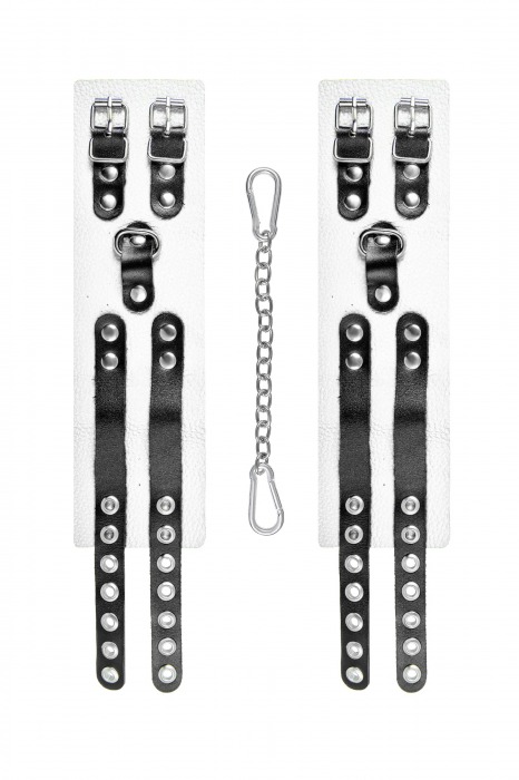 Бело-черные оковы с двумя ремешками и люверсами - Pecado - купить с доставкой в Сыктывкаре