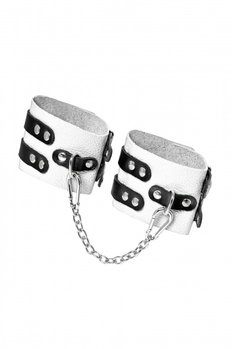 Бело-черные оковы с двумя ремешками и люверсами - Pecado - купить с доставкой в Сыктывкаре