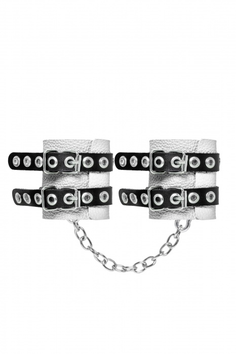 Бело-черные наручники с двумя ремешками и люверсами - Pecado - купить с доставкой в Сыктывкаре