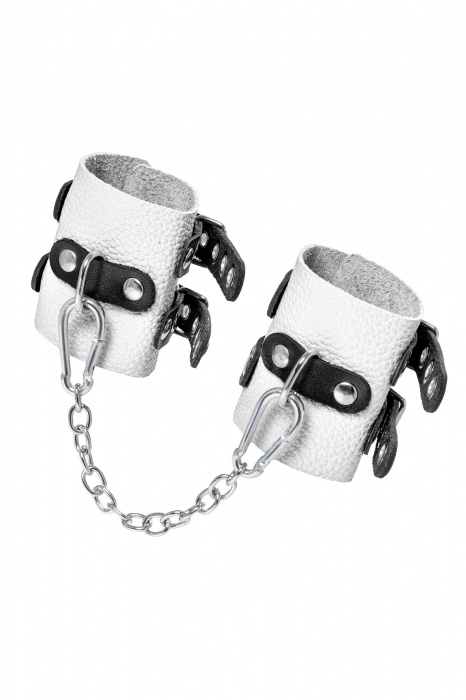 Бело-черные наручники с двумя ремешками и люверсами - Pecado - купить с доставкой в Сыктывкаре