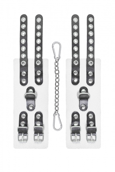 Бело-черные наручники с двумя ремешками и люверсами - Pecado - купить с доставкой в Сыктывкаре