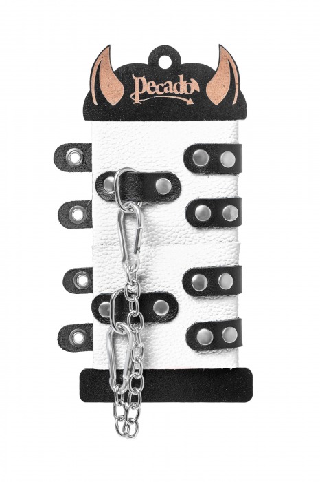 Бело-черные наручники с двумя ремешками и люверсами - Pecado - купить с доставкой в Сыктывкаре