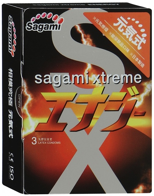 Презервативы Sagami Xtreme ENERGY с ароматом энергетика - 3 шт. - Sagami - купить с доставкой в Сыктывкаре