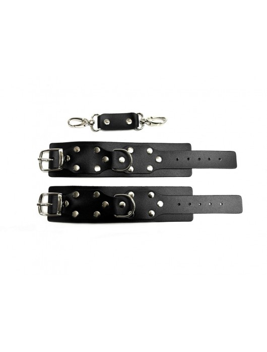 Черные кожаные наручники Sex Game - БДСМ Арсенал - купить с доставкой в Сыктывкаре