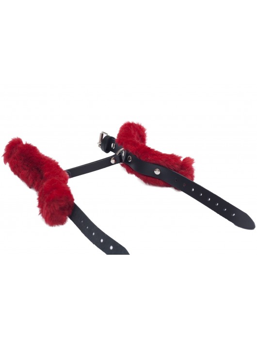 Черные базовые наручники из кожи с красной опушкой - Лунный свет - купить с доставкой в Сыктывкаре