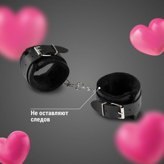 Черные наручники из эко-кожи с мехом - Волшебная страна - купить с доставкой в Сыктывкаре