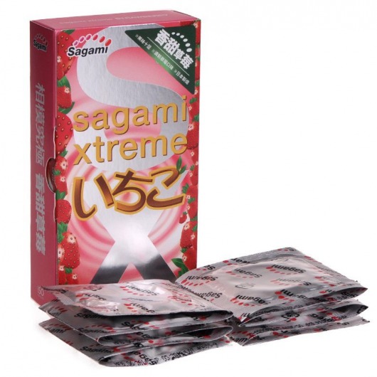 Презервативы Sagami Xtreme Strawberry c ароматом клубники - 10 шт. - Sagami - купить с доставкой в Сыктывкаре