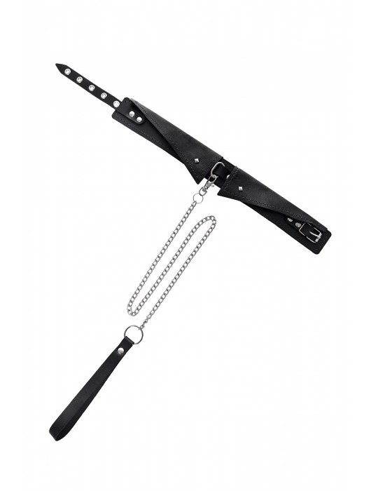 Черный кожаный ошейник-воротник с поводком - Pecado - купить с доставкой в Сыктывкаре