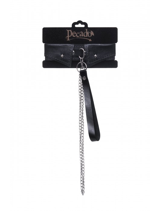 Черный кожаный ошейник-воротник с поводком - Pecado - купить с доставкой в Сыктывкаре