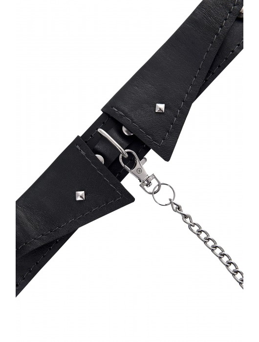 Черный кожаный ошейник-воротник с поводком - Pecado - купить с доставкой в Сыктывкаре