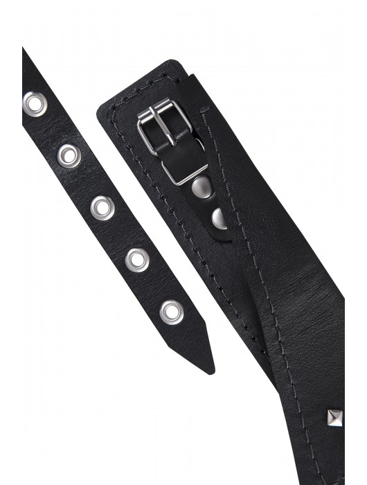 Черный кожаный ошейник-воротник с поводком - Pecado - купить с доставкой в Сыктывкаре