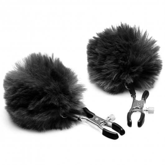 Зажимы для сосков с черным помпонами Pom Pom Nipple Clamps - XR Brands - купить с доставкой в Сыктывкаре