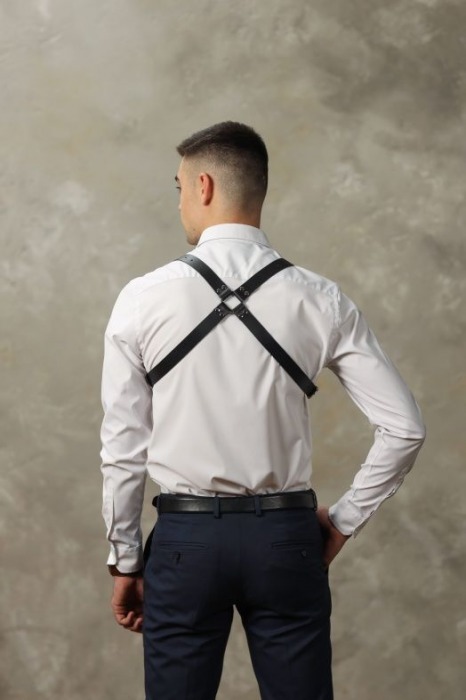 Черная мужская кожаная портупея №4 - БДСМ Арсенал - купить с доставкой в Сыктывкаре