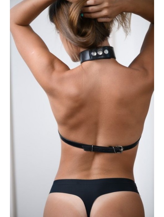Черная кожаная сбруя с ошейником plus size из нежной кожи - БДСМ Арсенал - купить с доставкой в Сыктывкаре