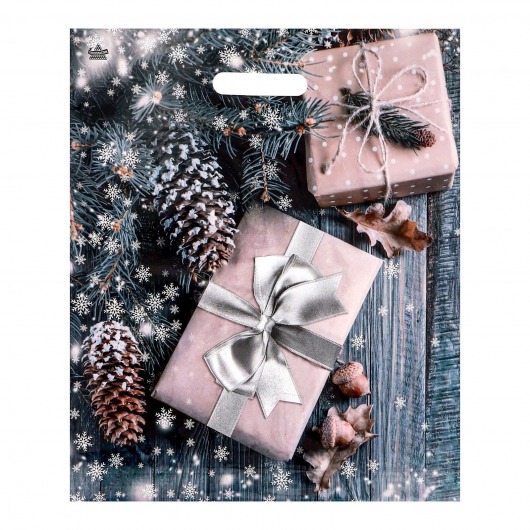 Новогодний пакет с принтом в виде подарков и вырубной ручкой (45х38 см) - Сима-Ленд - купить с доставкой в Сыктывкаре