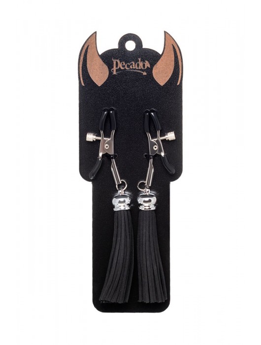 Зажимы на соски «Прищепки» с черными кисточками из замши - Pecado - купить с доставкой в Сыктывкаре