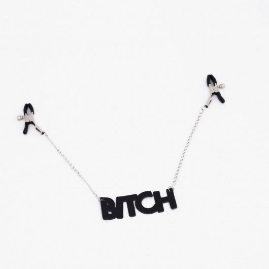 Зажимы на соски с кожаной подвеской Bitch - Crazy Handmade - купить с доставкой в Сыктывкаре