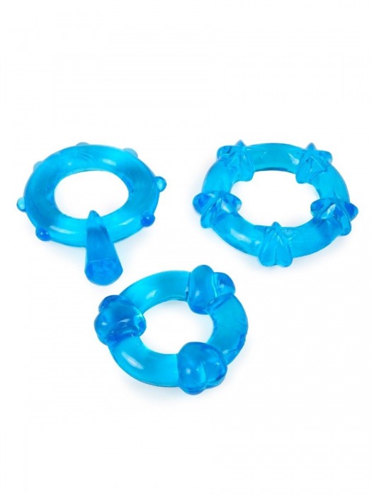 Набор из 3 синих эрекционных колец с различным рельефом - Erowoman-Eroman - в Сыктывкаре купить с доставкой
