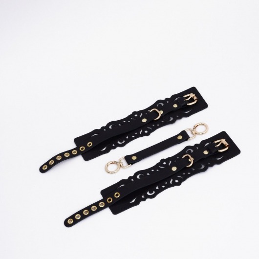 Черный кожаные оковы с узорами и золотистой фурнитурой - Crazy Handmade - купить с доставкой в Сыктывкаре Черный кожаные оковы с узорами и золотистой фурнитурой - Crazy Handmade - купить с доставкой в Сыктывкаре