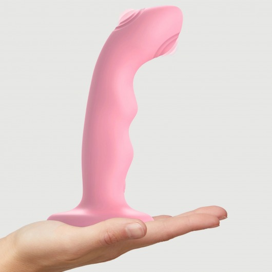 Розовая насадка-стимулятор Strap-On-Me Tapping Dildo Wave - Strap-on-me - купить с доставкой в Сыктывкаре