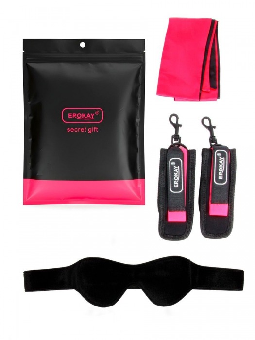 Черно-розовый эротический набор: маска, наручники и повязка - Erokay - купить с доставкой в Сыктывкаре