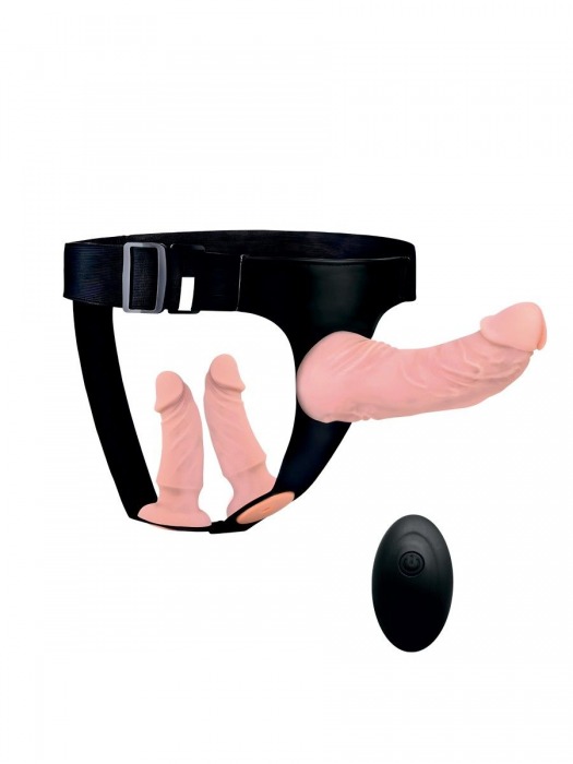 Женский страпон с 3 насадками и вибрацией - Erowoman-Eroman - купить с доставкой в Сыктывкаре