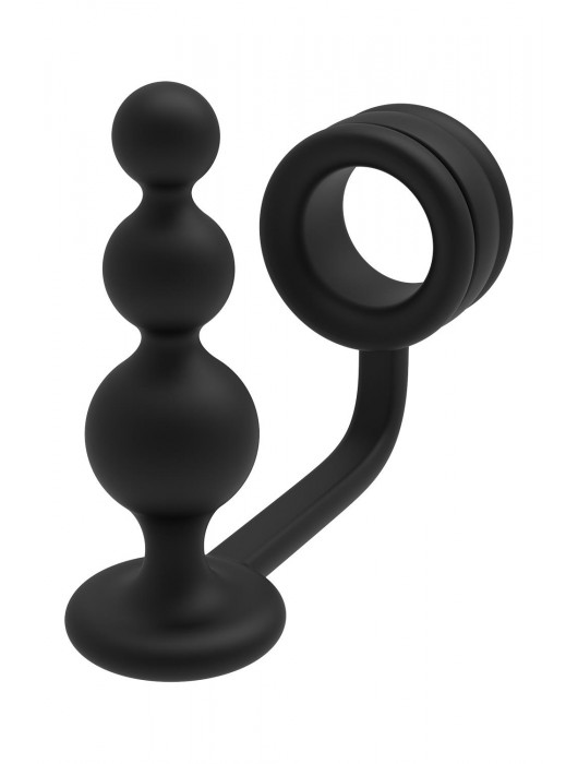 Черное эрекционное кольцо с анальной елочкой Cockring With Beaded Anal Plug - Dream Toys - в Сыктывкаре купить с доставкой