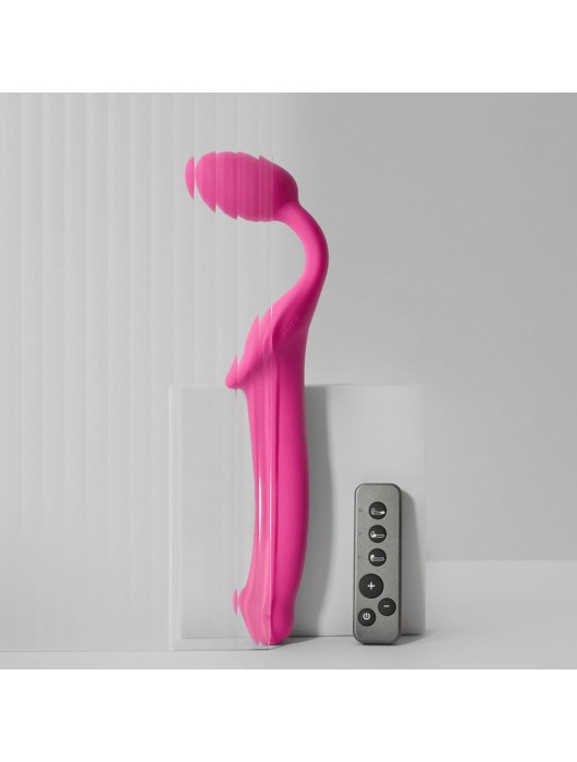 Ярко-розовый безремневой страпон Strap-on-me Vibrating Bendable Strap-On size M - Strap-on-me - купить с доставкой в Сыктывкаре