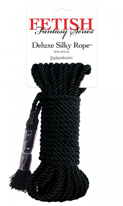 Черная веревка для фиксации Deluxe Silky Rope - 9,75 м. - Pipedream - купить с доставкой в Сыктывкаре