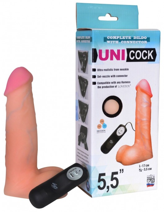 Фаллическая насадка Харнесс UNICOCK 5,5  с вибрацией - 17 см. - LOVETOY (А-Полимер) - купить с доставкой в Сыктывкаре