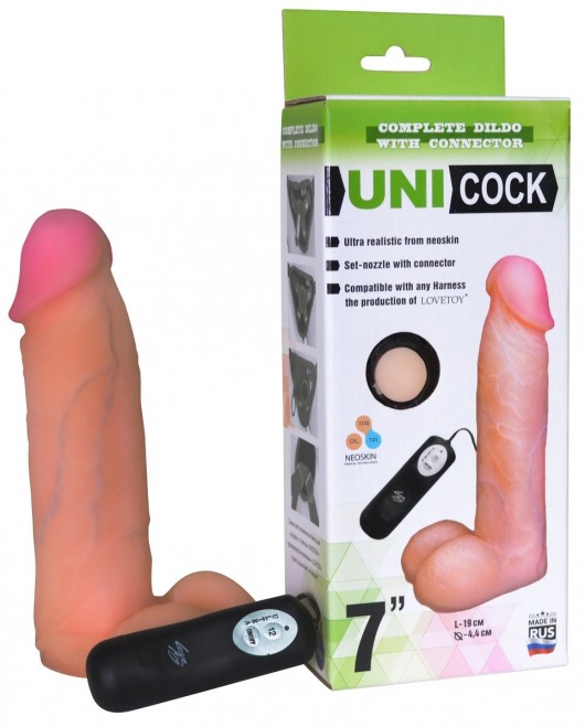 Фаллическая насадка Харнесс UNICOCK 7  с вибрацией - 19 см. - LOVETOY (А-Полимер) - купить с доставкой в Сыктывкаре