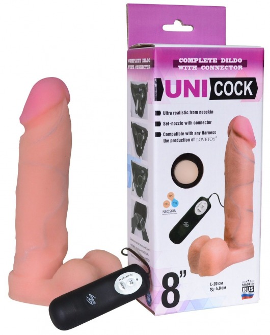 Фаллическая насадка Харнесс UNICOCK 8  с вибрацией - 20 см. - LOVETOY (А-Полимер) - купить с доставкой в Сыктывкаре