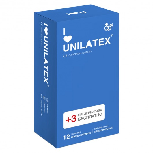 Классические презервативы Unilatex Natural Plain - 12 шт. + 3 шт. в подарок - Unilatex - купить с доставкой в Сыктывкаре