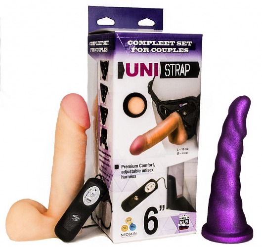 Вибрострапон с двумя насадками UniStrap - 18 и 18 см. - LOVETOY (А-Полимер) - купить с доставкой в Сыктывкаре