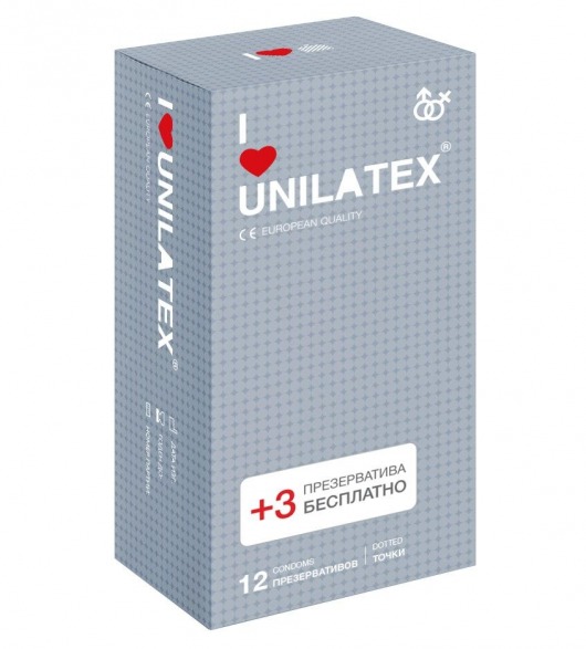 Презервативы с точками Unilatex Dotted - 12 шт. + 3 шт. в подарок - Unilatex - купить с доставкой в Сыктывкаре