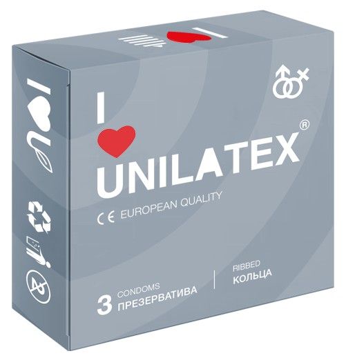 Презервативы с рёбрами Unilatex Ribbed - 3 шт. - Unilatex - купить с доставкой в Сыктывкаре